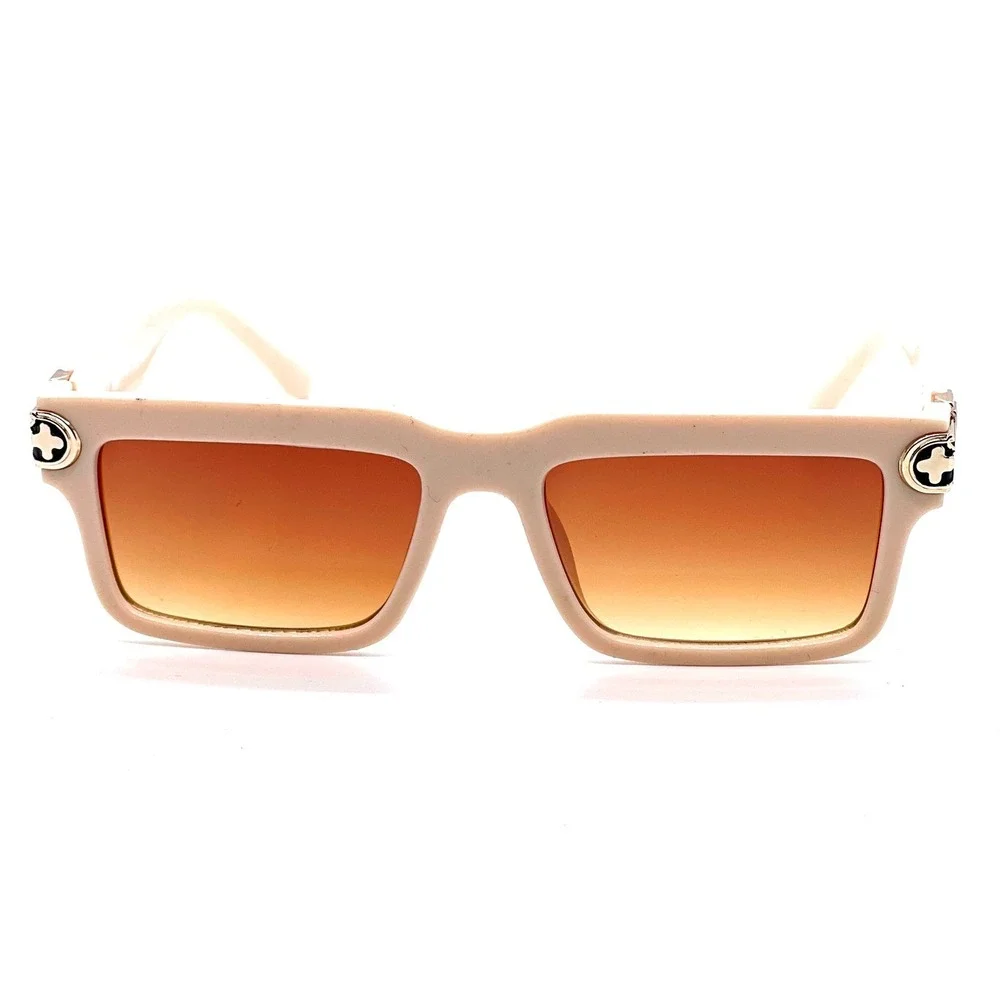 Sunglasses Women Trendy Fashion Designer Square‎ Shades Beige Frame Brown Lens